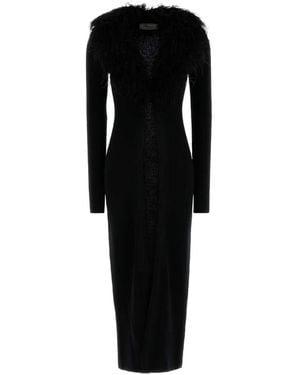 Blumarine Wollen Jas Met Veren - Zwart