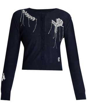 Erdem Lace-Appliqué Fine-Knit Cardigan - Blue