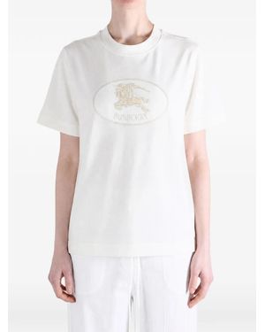 Burberry Camiseta De Algodón Con Sello Knight - Blanco