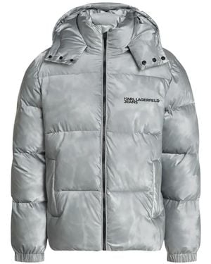 KARL LAGERFELD Hooded Puffer Jacket - Grey