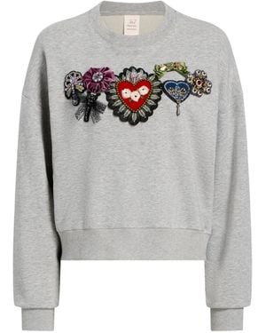 Cinq À Sept Heritage Rose Brandy Embroidered Terry Sweatshirt - Grey