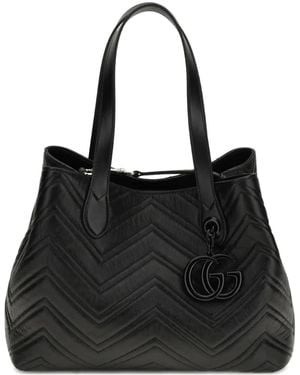 Gucci Medium Gg Marmont Leather Tote Bag - Black