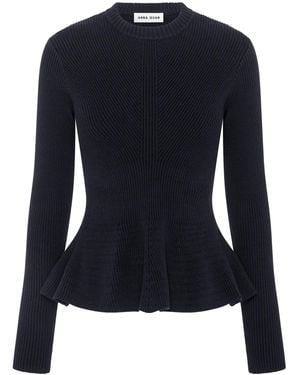 Anna Quan Geripptes Stricktop Mit Schößchen - Blau
