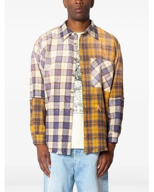 Satoshi Nakamoto Patchwork Frayed Check Shirt - Yellow