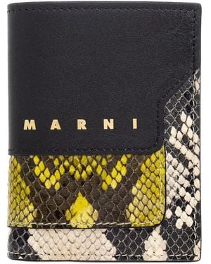 Marni Leren Portemonnee Met Slangen-Effect - Zwart