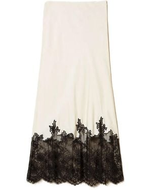 Twinset Midi Lace-Trimmed Skirt - White