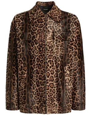 Dolce & Gabbana Leopard-Print Pony Shirt-Style Jacket - Brown