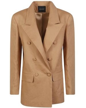 ACTUALEE Double-Breasted Linen Jacket - Natural