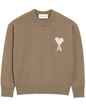 Ami Paris Ami De Coeur Long-Sleeve Sweater - Natural