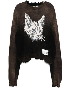 Maison Mihara Yasuhiro Jersey con motivo de gato en jacquard - Negro