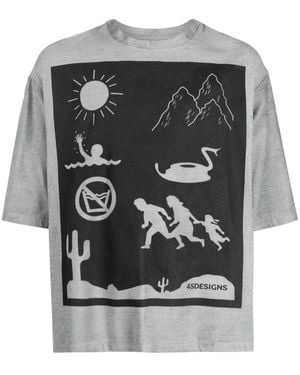 4SDESIGNS Graphic-Print Mélange-Effect T-Shirt - Grey