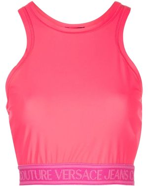 Versace Jeans Couture Logo-Jacquard Jersey Crop Top - Pink