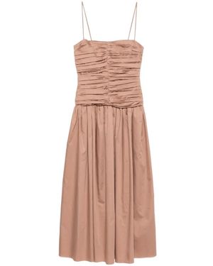 TOVE Amina Midikleid Mit Gerafftem Oberteil - Natur