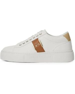 ARMANI EXCHANGE Minimal Chic Logo-Plaque Sneakers - White