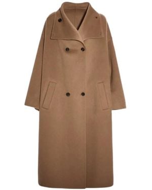 Malo Double-Breasted Oversized Coat - Brown