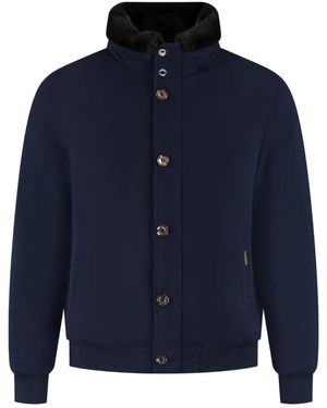 Moorer Buttoned Fur-Collar Jacket - Blue