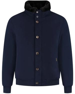 Moorer Buttoned Fur-Collar Jacket - Blue