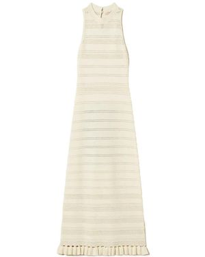 Twinset Long Turtleneck Knit Dress With Ruffles - White