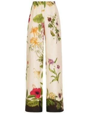 Oscar de la Renta Dominican Mixed-Floral Wide Leg Pant - White