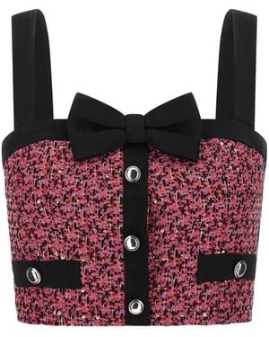 Alessandra Rich スパンコール ツイードトップ - レッド