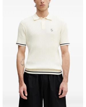 Filling Pieces Ribbed-Knit Embroidered-Logo Polo Shirt - White
