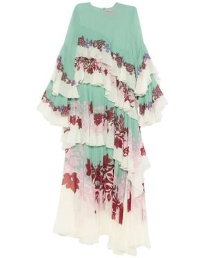 La DoubleJ Ruffled Floral Print Dress - White