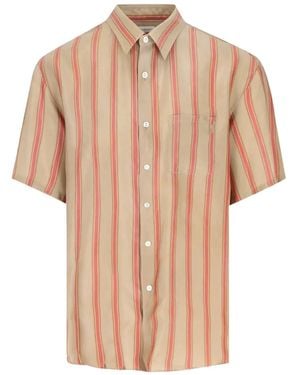 Saint Laurent Striped Short-Sleeve Cotton Shirt - Natural