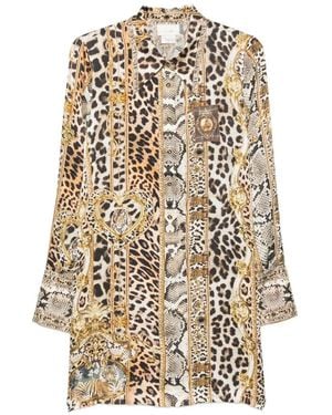 CAMILLA Animal-Print Silk Mini Dress - White