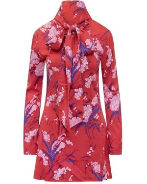 Des Phemmes Floral-Print Tie-Neck Mini Dress - Red