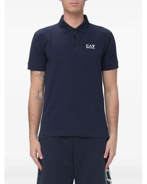 EA7 Logo-Print Short-Sleeve Polo Shirt - Blue