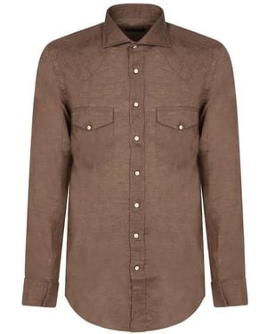 Dell'Oglio Western-Yoke Button-Down Shirt - Brown