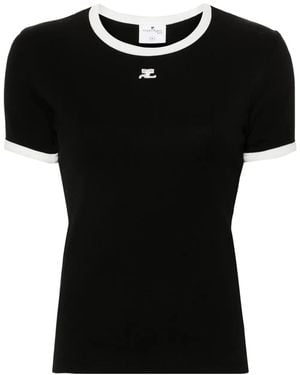 Courreges コントラストトリム Tシャツ - ブラック