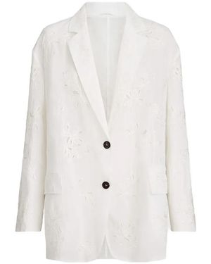 Brunello Cucinelli Cotton Organza Blazer With Dazzling Broderie Anglaise With Monili - White