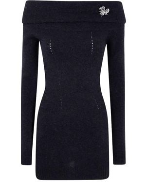 Blumarine Schulterfreies Kleid mit Blumendetail - Blau