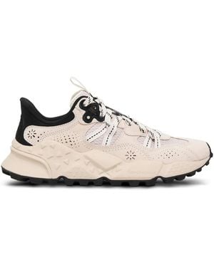 Flower Mountain Tiger Hill Flower-Embellished Triangle-Pattern Trainers - White