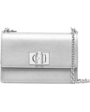 Furla Logo-Plaque Leather Shoulder Bag - Gray