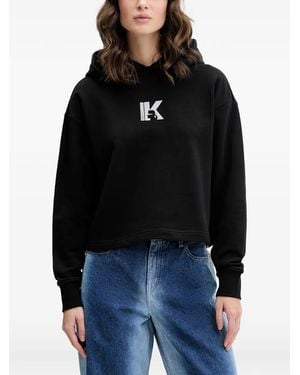 KARL LAGERFELD Logo-Print Cropped Hoodie - Black