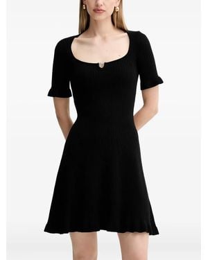 BOSS Ruffled Ribbed Mini Dress - Black