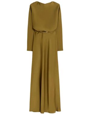 Max Mara Satin Belted Maxi Dress - Green