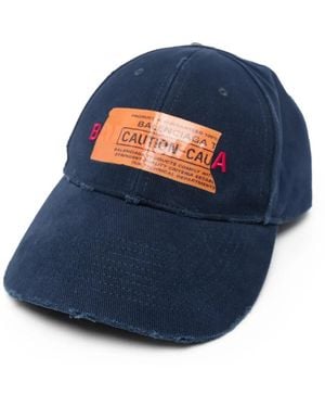 Balenciaga Distressed Logo-Patch Baseball Cap - Blue