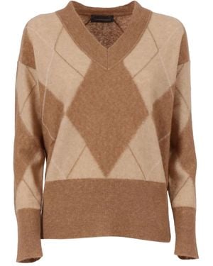 Lorena Antoniazzi V-Neck Diamond-Pattern Jumper - Brown