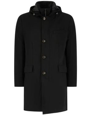 Montecore Hooded Single-Breasted Coat - Black