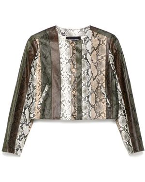 Cynthia Rowley Snake-Embossed Vegan Cropped Jacket - Black