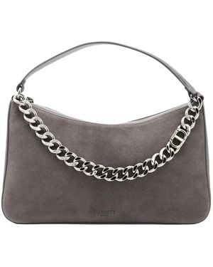 Twinset Liliane Chain-Embellished Suede Shoulder Bag - Grey