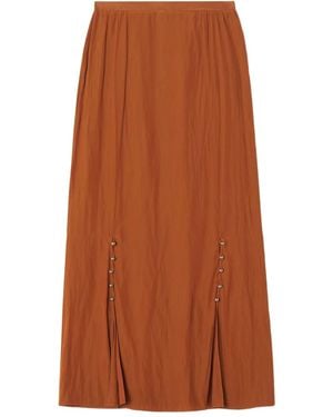 Lanvin Gonna Plissettata Con Bottoni - Marrone