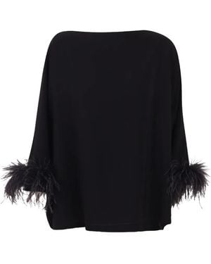 Gianluca Capannolo Feather-Trim Boat-Neck Blouse - Black