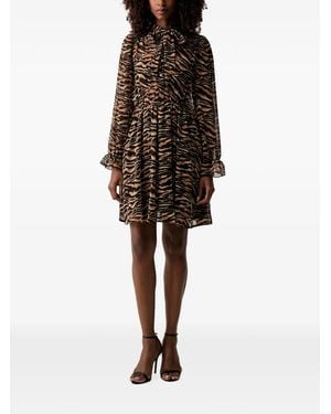 Morgan Tiger-Print Pussy-Bow Mini Dress - Black