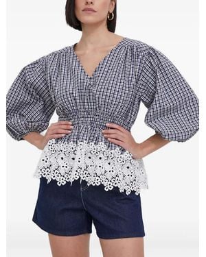 Barbour Gingham Lace-Trimmed Top - Blue