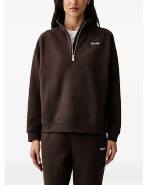 DKNY Metallic Bubble Logo-Print Quarter-Zip Jumper - Black