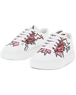 Prada Tattoo-Print Leather Trainers - White